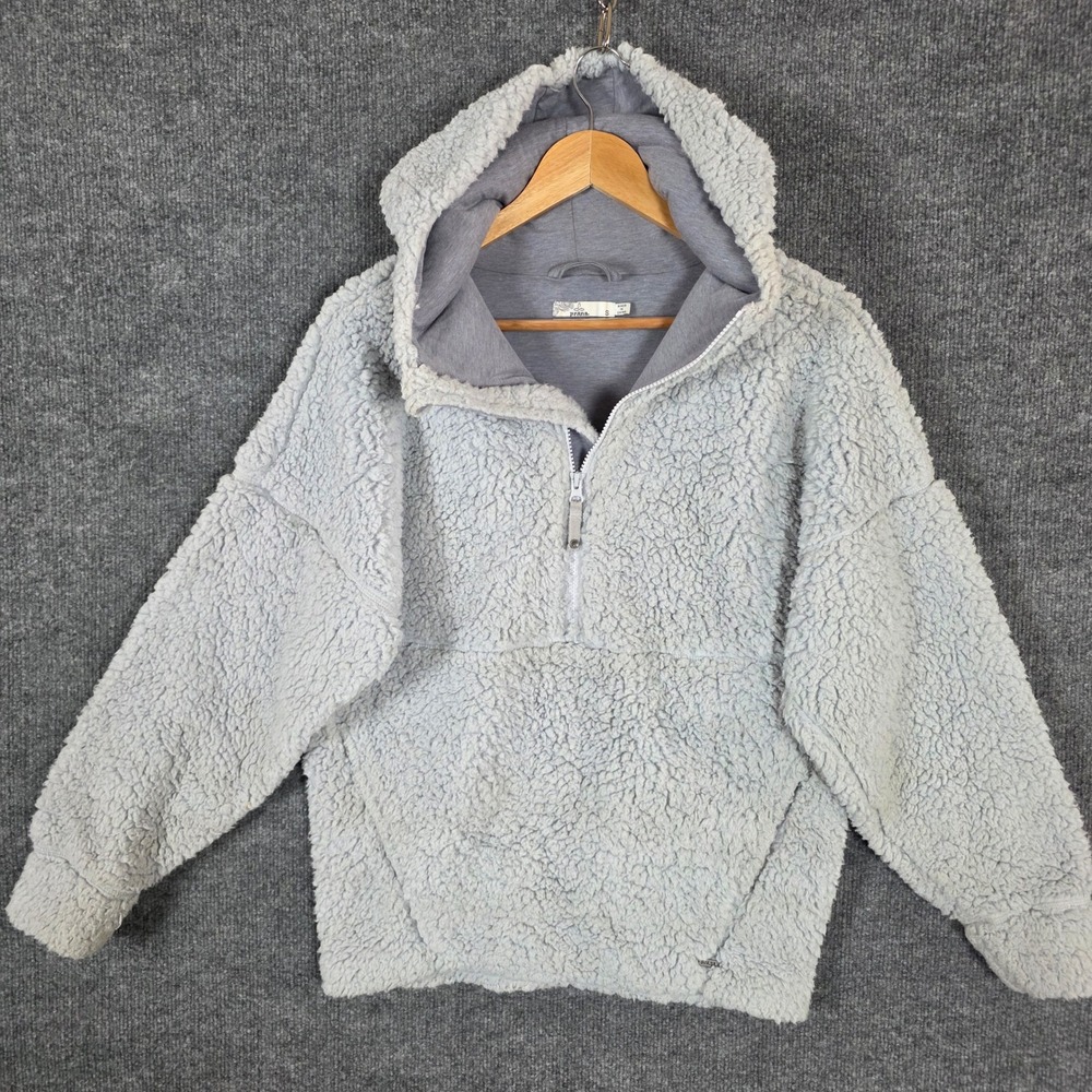 Prana Permafrost Half Zip Fleece Hoodie Light Blue Grey Recycled Sherpa Small - Picture 1 of 10